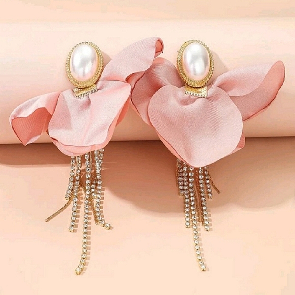 "Beckham" Fabric Flower Petal  Earrings - Picture 2 of 4
